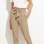 Romwe Khaki/tan/beige Tie Waist Shirred Peg Fall/Winter Pants Photo 0