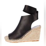 Vince Seymour Covered Black Leather Open Toe Espadrille Jute Wedge Sandal 9M Photo 10