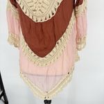 GORGEOUS M/L Brown/Pink Ivory Crochet Beach Pool Cover Up Hi Lo Hem Boho Hippie Pink Size M Photo 3
