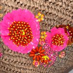 Floral Embellished Brown Woven Tote Bag beaded and bedazzled with floral accents Photo 4