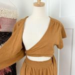 Free People  Fauna Jersey Knit Wrap Romper Short Sleeve Mustard Size XS NWT Photo 9