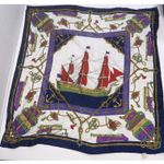 Vintage Nautical Sailboat Flags Chain Print Blue Gold Silk Square Royal Scarf Red Photo 10