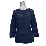 Loft  Blue Open Knit Sweater Tunic Sheer Boho Coastal Beach Soft Girl S Preppy Photo 4