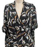 Acler Zammit Mini Dress‎ Long Sleeve Floral Printed Draped Navy Blue Size US 6 Photo 3