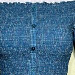 Aeropostale  Shirt Womens Small Blue Plaid Smocked Off Shoulder Button Front Photo 10