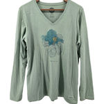 Life is Good  Womens Classic Fit Long Sleeve V Neck Graphic T Shirt Green Large Photo 0