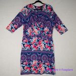 Single floral print‎ three quarter sleeve sheath dress wrap front, size 1X Purple Photo 1