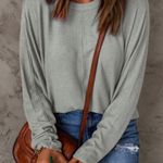NEW Light Gray Casual Crewneck Pullover Pieced Long Sleeve Top Photo 2