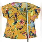 Leifsdottir Silk Blend Exotic Bird & Botanical Print Blouse Yellow Sz 6 Gold Photo 8