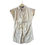 Lulus NWT Casual Perfection Tan Striped Twist-Front Shirt Dress Tan White Size Small Photo 4