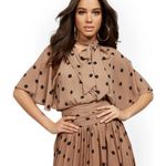 Ny Collection 7th Ave NY & Company Beige with black polka dots short sleeve wrap blouse​​ Photo 0