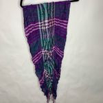 Purple Green Plaid Scarf Fringe Ruched Photo 1