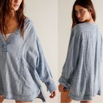 Free People  Bohemian By The Shore Tunic Shirt Indigo Stripe Size Large Coastal Photo 3