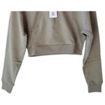 We Wore What NWT Cropped Half Zip Fleece Cotton Hoodie Long Sleeve XS Stone #3980 Photo 3