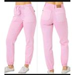 Judy Blue  Pink Jogger Pants Drawstring Waist Elastic Cuffs Women's Size Photo 1
