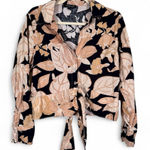 Rachel Zoe  Black Tan Linen Button Down Shirt Womens L Tie Front Beachy Summer Photo 0