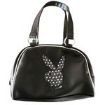 Playboy  Y2K Black Silver Mini Bowler Bag Purse McBling Vegan Leather Bunny Bling Photo 3