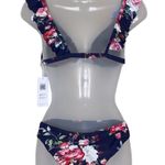 Cupshe Floral Ruffle Two Piece Bikini Navy Blue Pink Red White Small Photo 4