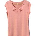 a.n.a . Embroidered Floral Cut Out Cap Sleeve Pastel Peach Top Size M Photo 0