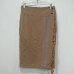 J. McLaughlin Womens Ines Skirt 6 Wool Tan Pencil Wrap Fringe Lined Knee Modest Photo 1