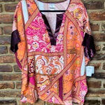 Natori NWT  Orange Pink Floral Paisley Patchwork Satin Kimono Pajama Top Medium Photo 0