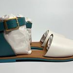 Coconuts by Matisse All About Flat Leather Ankle Strap Sandal in White/Turquoise Photo 0