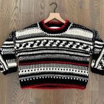 Spencer Vladimir Women's Mixed-Stitch Crop Sweater in Black, White, & Red Small Photo 0