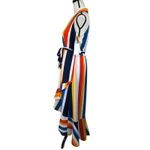 Julia Jordan SZ 8 Hi-Low Maxi Dress Striped Ruffled Surplice V-Neck Belted New Photo 8