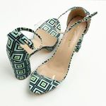 Allegra K Printed Adjustable Ankle Straps Clear Platform Chunky Heels, Size 10 Photo 0