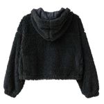 Urban Outfitters  BDG Hooded Cropped Teddy Jacket Size Small Black Cozy Basic Photo 3