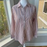 Vintage America’s Sweetheart Orange White Striped Cotton Button Down Dress Shirt Photo 8