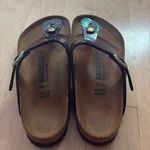 Birkenstock  Gizeh Metallic Crocodile Print Sandals | Women’s Size 41 Photo 3