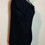 Western connection draped neck short sleeve top blouse dressy casual med black Photo 2