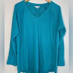 Wildfox Aqua Blue V Neck Pullover Top Large Oversized Cozy Fleece Stretchy Fall Photo 0