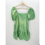 H&M  Green Tie Dye Mini Dress Peasant Puff Sleeve Tiered Boxy Women Size Small Photo 1