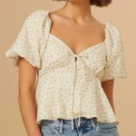 Altar'd State Cream Ditsy Floral Puff Sleeve Babydoll Top Photo 0