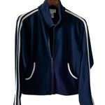 Vintage 80s Track Jacket navy white zip front size medium M Blue Photo 7
