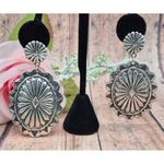 None Silver Tone Western Cowgirl Conch Dangle Drop Earrings Statement 3" Photo 1