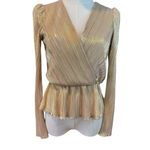 Gianni Bini gold pleated blouse. V-Neck Long sleeves. Size:XS Photo 6