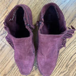 Minnetonka  Lacy Fringe Suede Burgundy Moccasin Booties Size 9 Photo 9