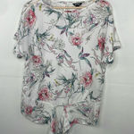 Buffalo David Bitton Top Womens White Floral Print Front Tie Blouse Small Photo 0