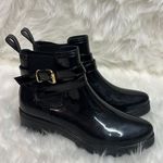 Black Shiny Ankle Rain Boots Size 10/41 B17B‎ Black Photo 5