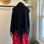 Chico's  Black Cotton Blend Knit Fringe Tassel Poncho Shrug Cardigan Size S/M Photo 2