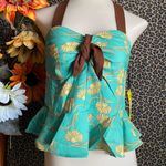 Daisy NWT UNIQUE VINTAGE X Smiley Green Peplum Halter Top LARGE Photo 1