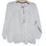 HOUSE OF HARLOW EMBROIDERED SILVER METALLIC SHIMMER THREAD CREAM BOHO BLOUSE TOP White Size M Photo 2