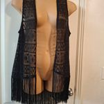 Cato  Sz L Black Fringe Open Vest Photo 3
