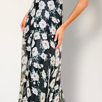 Lulus  S Black White Floral Strapless Maxi Dress Bustier Organza Wedding Guest Photo 0