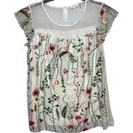 Kaktus White Embroidered Floral‎ Cap Sleeve Shirt Size Small Photo 0