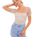 Le lis  Mesh Cream Champagne Gold Star Bodysuit Size Large New With Tags Photo 7