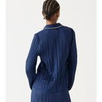 J.Crew NWT Crystal Embellished Navy Blue Shirt in Crinkle Satin Size Small Photo 3